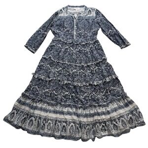 Cleobella Dalia‎ Midi Dress Women's Large Blue Gray Tiered Organic Cottagecore
